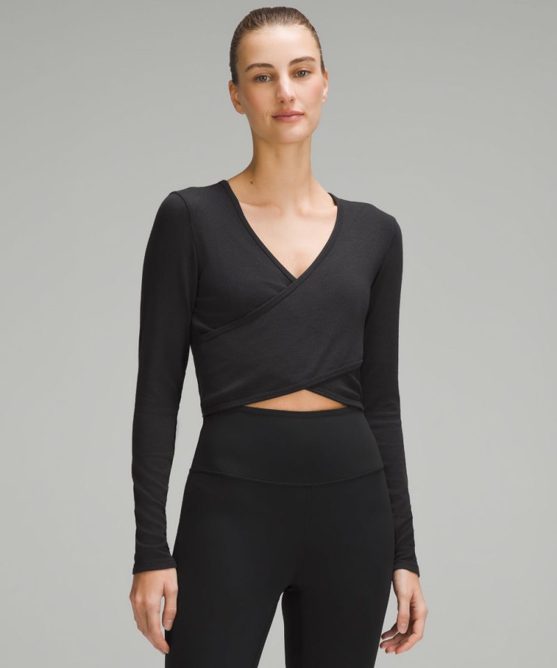 Lululemon | Women's Wrap-Front Ribbed Long-Sleeve Top Black