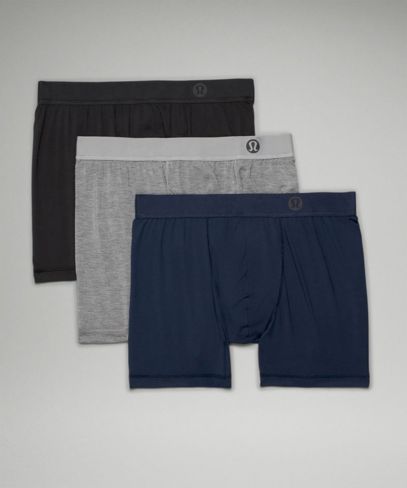 Lululemon | Men's Always In Motion Boxer with Fly 5"L 3 Pack Black / Heathered Core Medium Grey / True Navy