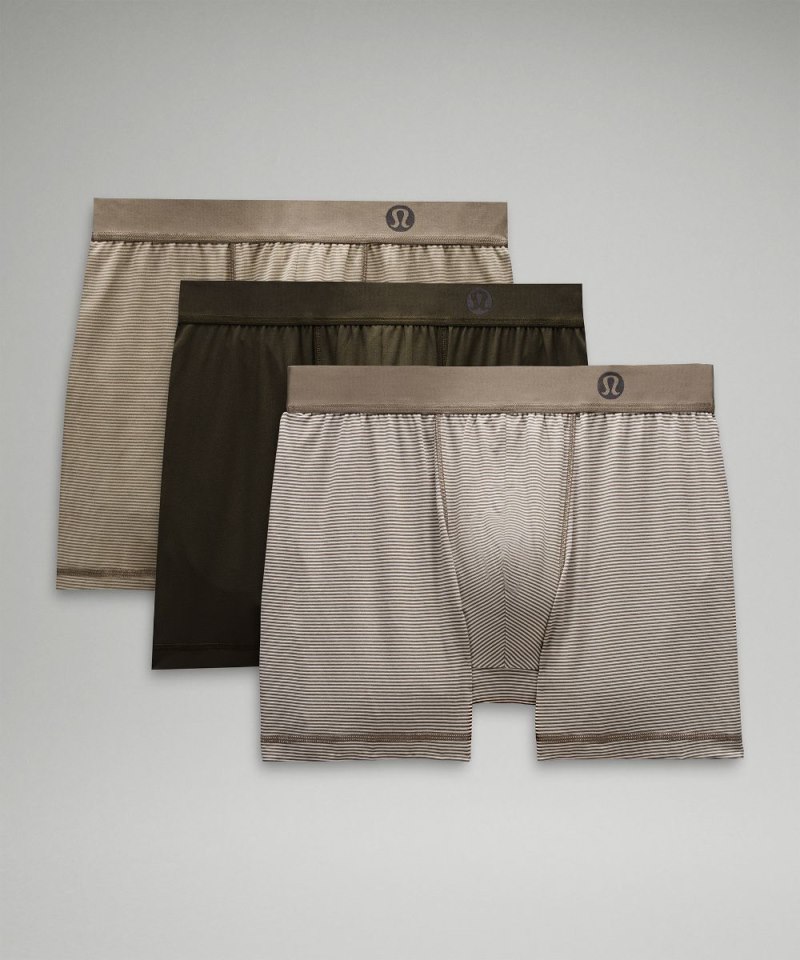 Lululemon | Men's Always In Motion Boxer 5"L 3 Pack Jumie Stripe Nimbus Rover / Jumie Stripe Print Raw Linen Rover / Dark Olive