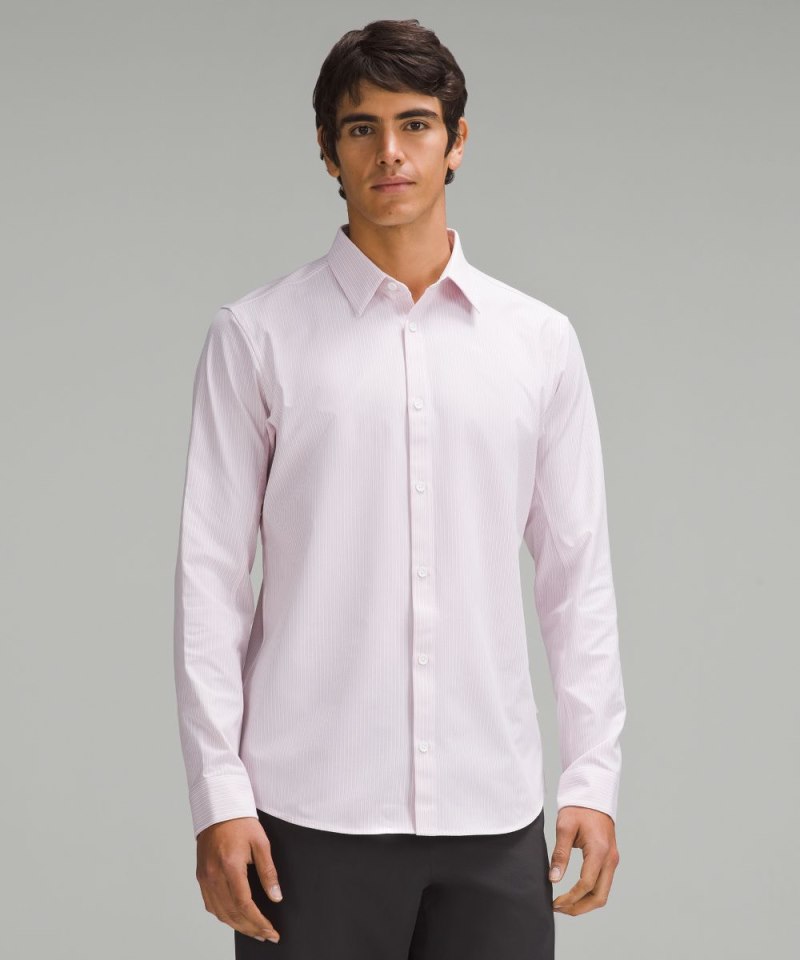 Lululemon | Men's New Venture Slim-Fit Long-Sleeve Shirt Inline Stripe White Heathered Pink Peony