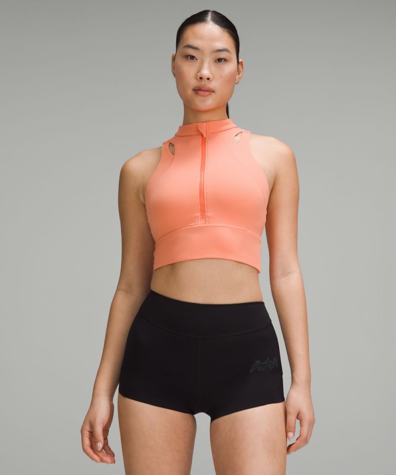 Lululemon | Women's Nulux Cropped Half-Zip Track Tank Top Coral Kiss