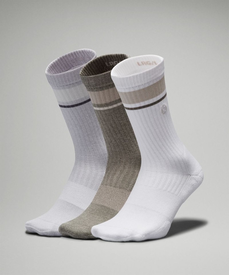 Lululemon | Men's Daily Stride Ribbed Comfort Crew Socks 3 Pack White / Heathered Silver Drop / Heathered Grey Sage