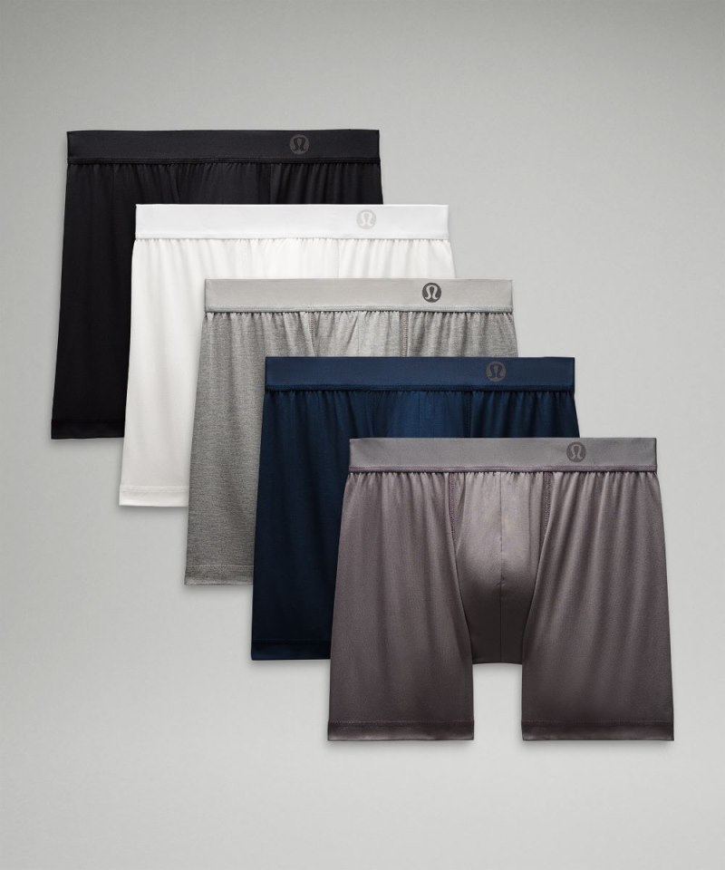 Lululemon | Men's Always In Motion Boxer 5"L 5 Pack Black / True Navy / Traverse Grey / Heathered Core Medium Grey / White