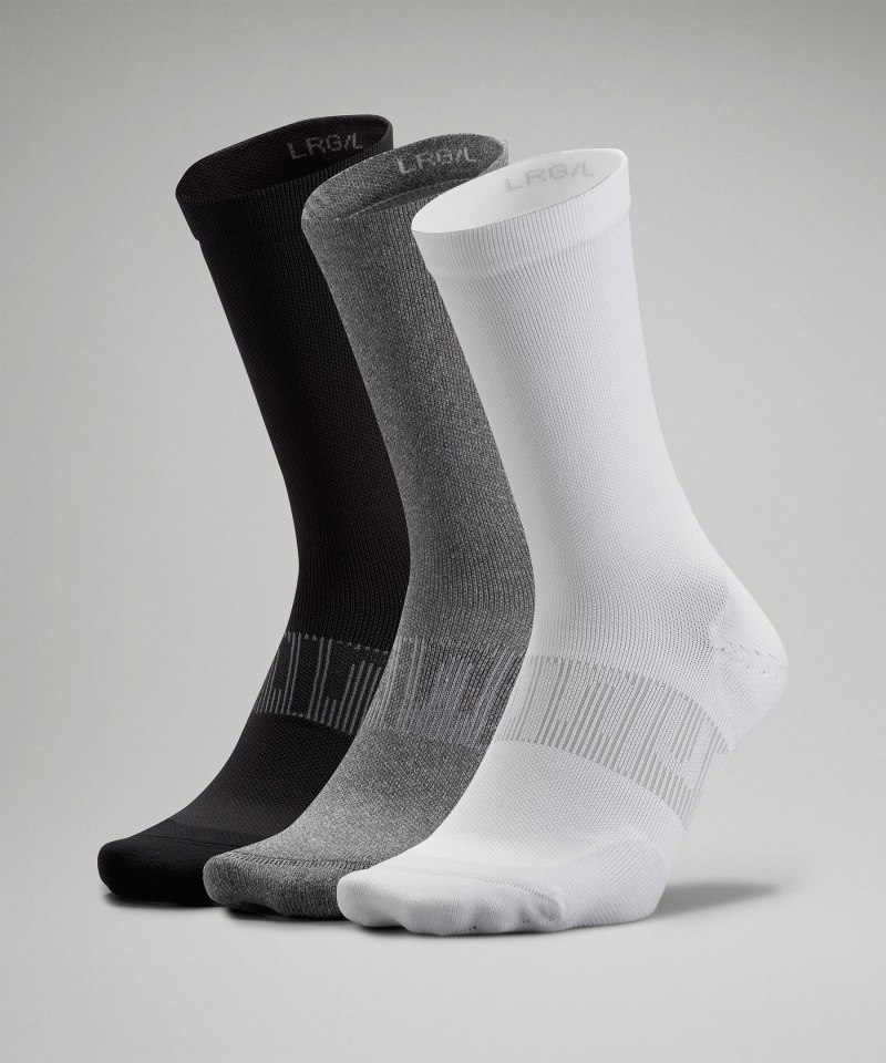 Lululemon | Men's Power Stride Crew Socks 3 Pack White / Heather Grey / Black