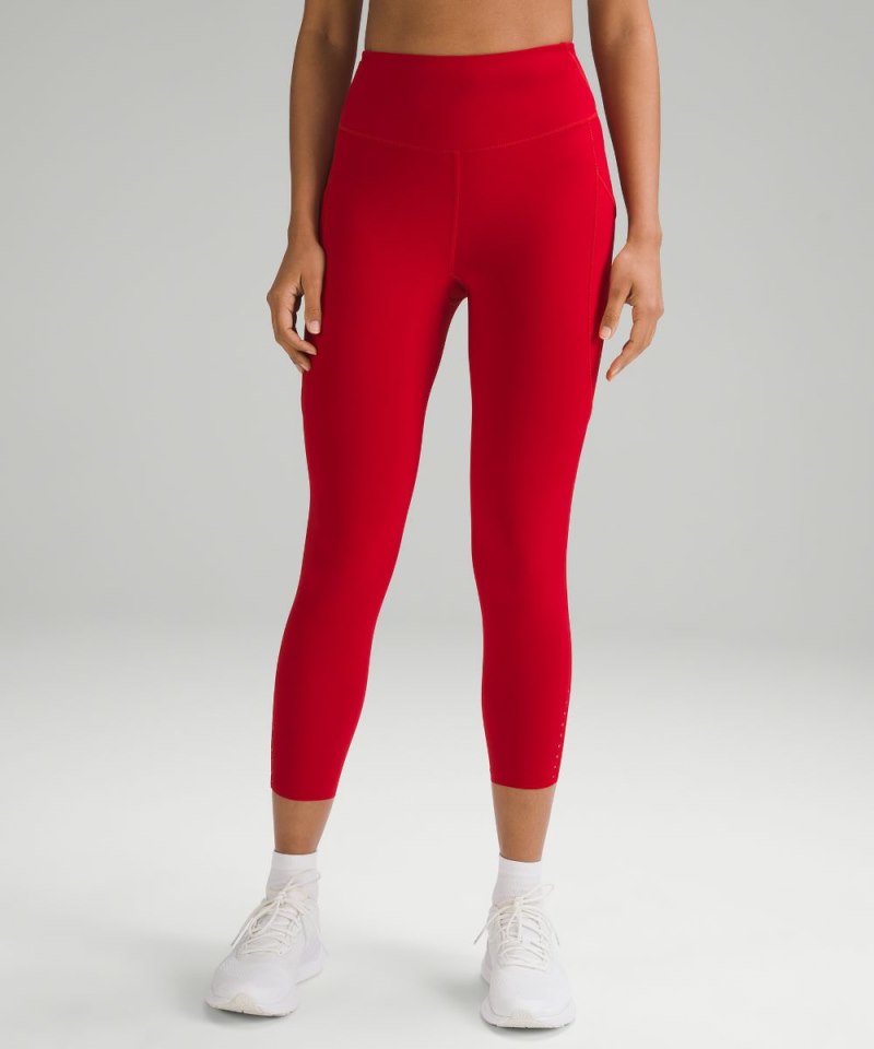 Lululemon | Women's Fast and Free High-Rise Crop 23"L Pockets Updated Dark Red