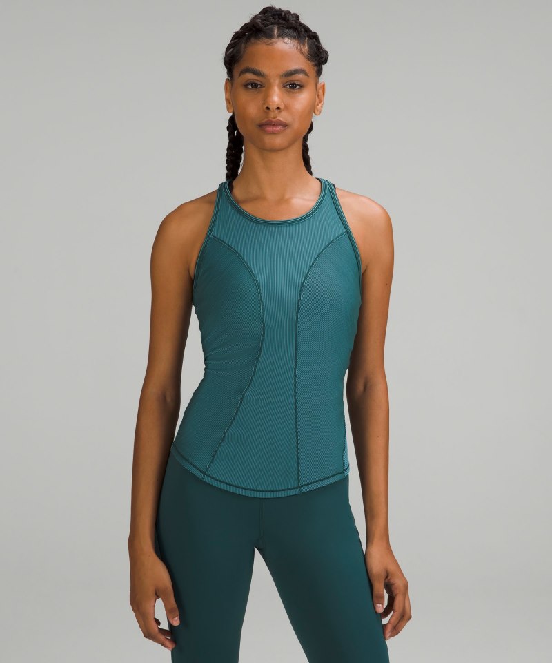 Lululemon | Women's Base Pace Two-Toned Ribbed Tank Top Green Jasper / Blue Chill