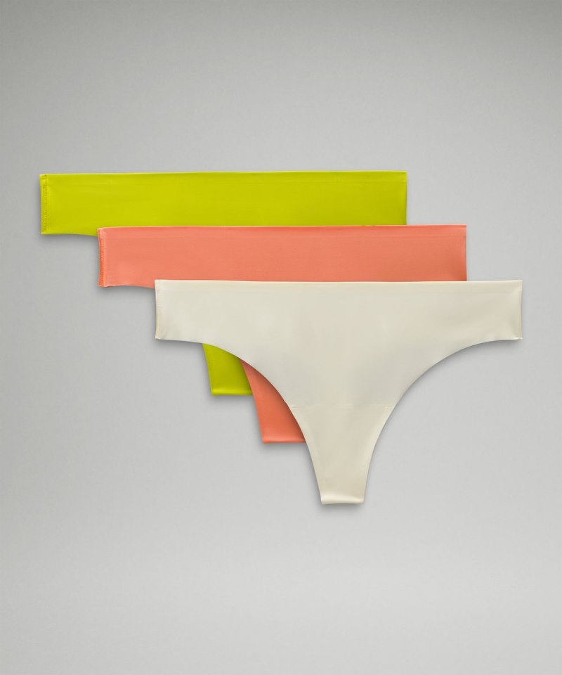 Lululemon | Women's InvisiWear Mid-Rise Thong Underwear 3 Pack Sundance / Coral Kiss / Lichen Lime