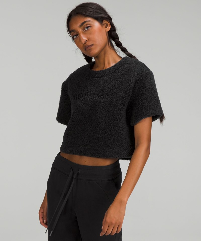 Lululemon | Women's Textured Fleece Embroidered Logo T-Shirt Black