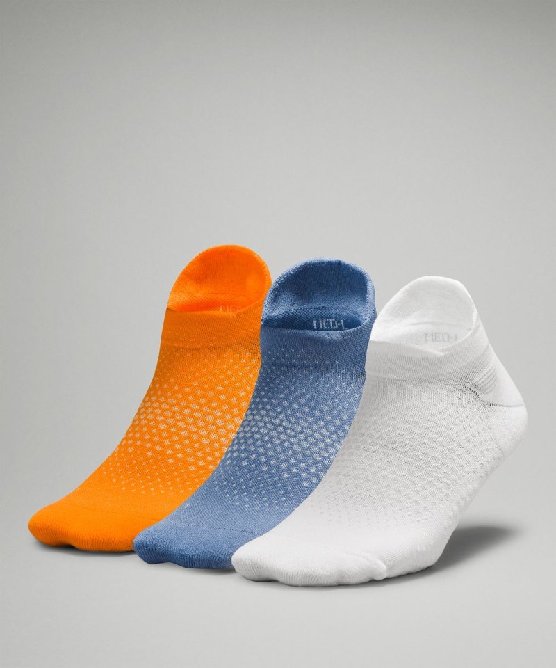 Lululemon | Women's WoMacroPillow Tab Running Socks Medium Cushioning 3 Pack White / Oasis Blue / Lit Orange