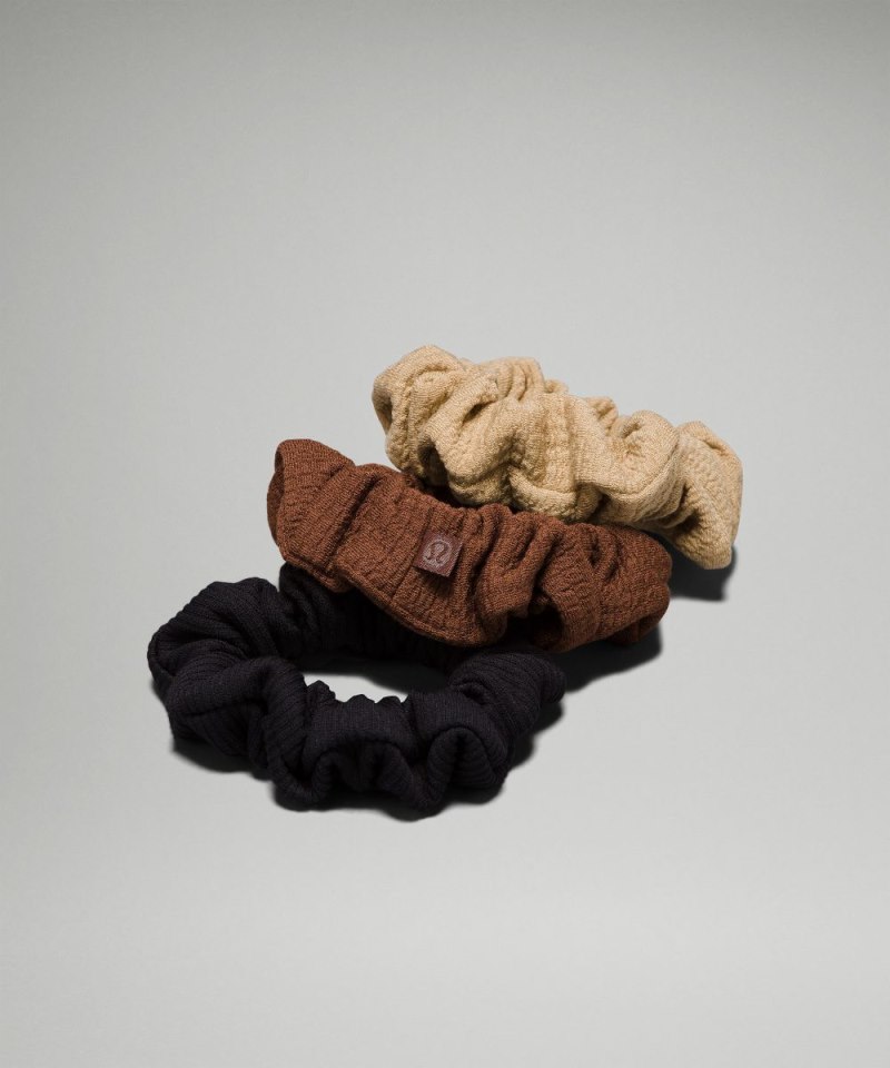 Lululemon | Women's Uplifting Scrunchies Textured 3 Pack Java / Gleam / Black