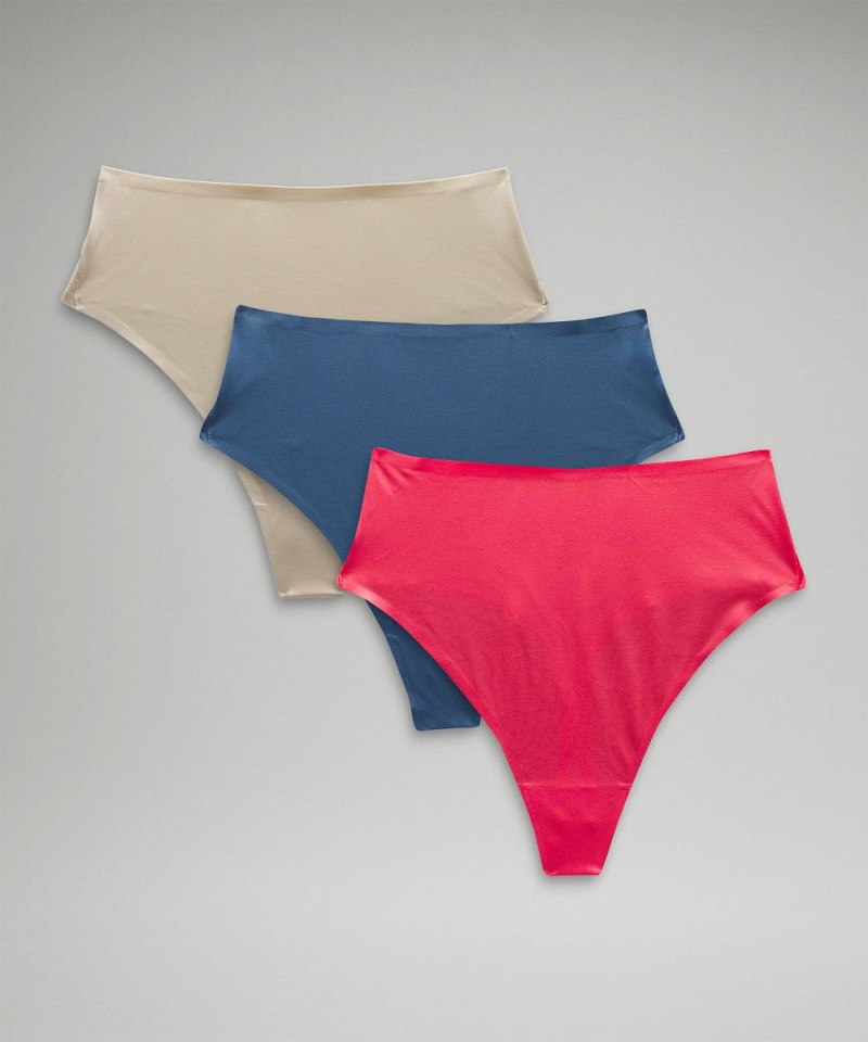 Lululemon | Women's Wundermost Ultra-Soft Nulu High-Waist Thong Underwear 3 Pack Mojave Tan / Oasis Blue / Glaze Pink