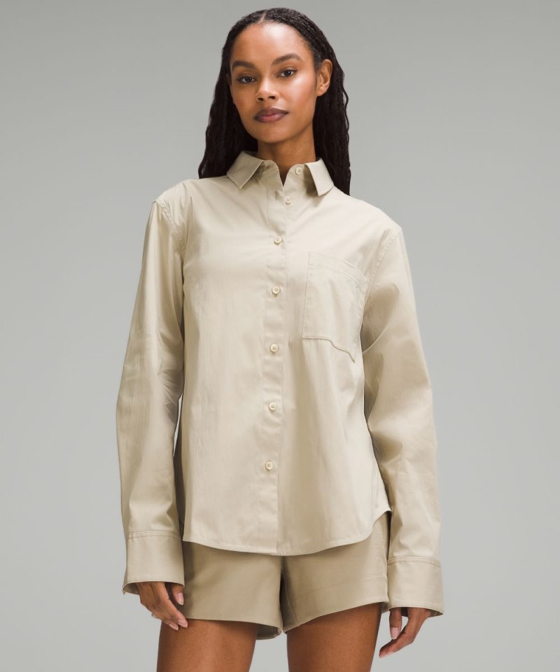 Lululemon | Women's Cotton-Blend Poplin Button-Down Shirt Compass Khaki