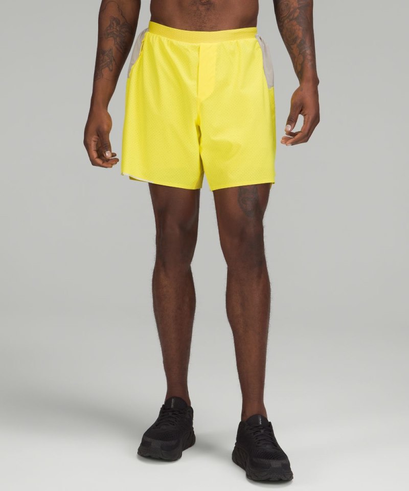 Lululemon | Men's Lightweight Trail Running Short 7"L Online Only Sonic Yellow / Raw Linen / Soleil