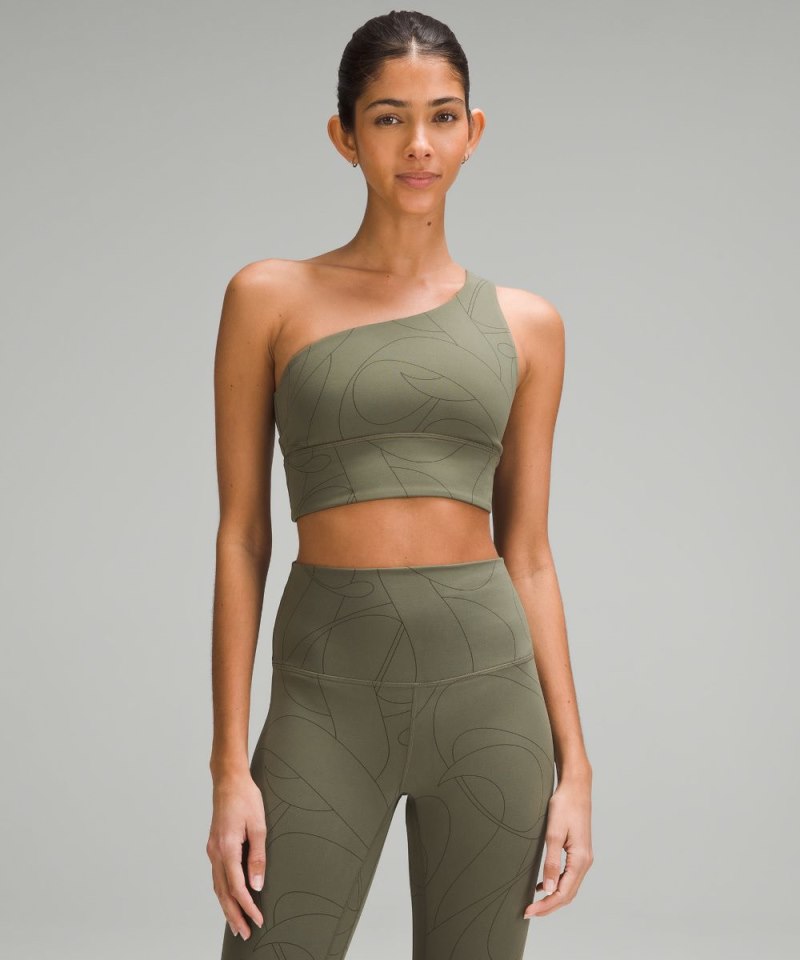 Lululemon | Women's Align Asymmetrical Bra Light Support, A / B Cup Scripted Yogo Army Green / Dark Olive