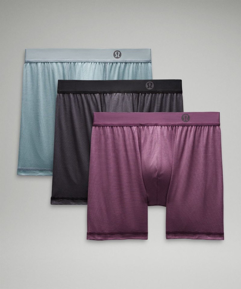 Lululemon | Men's Always In Motion Boxer 5"L 3 Pack Jumie Stripe Anchor Black / Jumie Stripe Cloud Blue Belgian Blue / Jumie Stripe Cyber Violet Grape Thistle