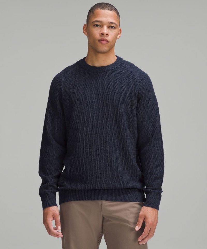 Lululemon | Men's Textured Knit Crewneck Sweater Heathered Classic Navy