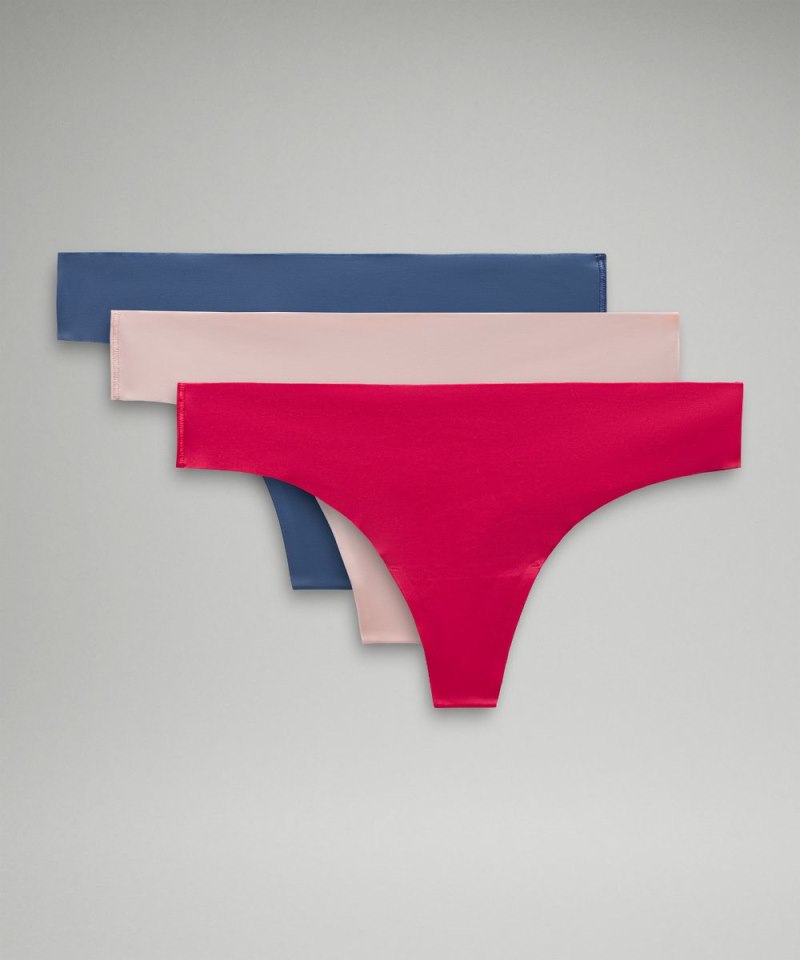 Lululemon | Women's InvisiWear Mid-Rise Thong Underwear 3 Pack Oasis Blue / Strawberry Milkshake / Glaze Pink