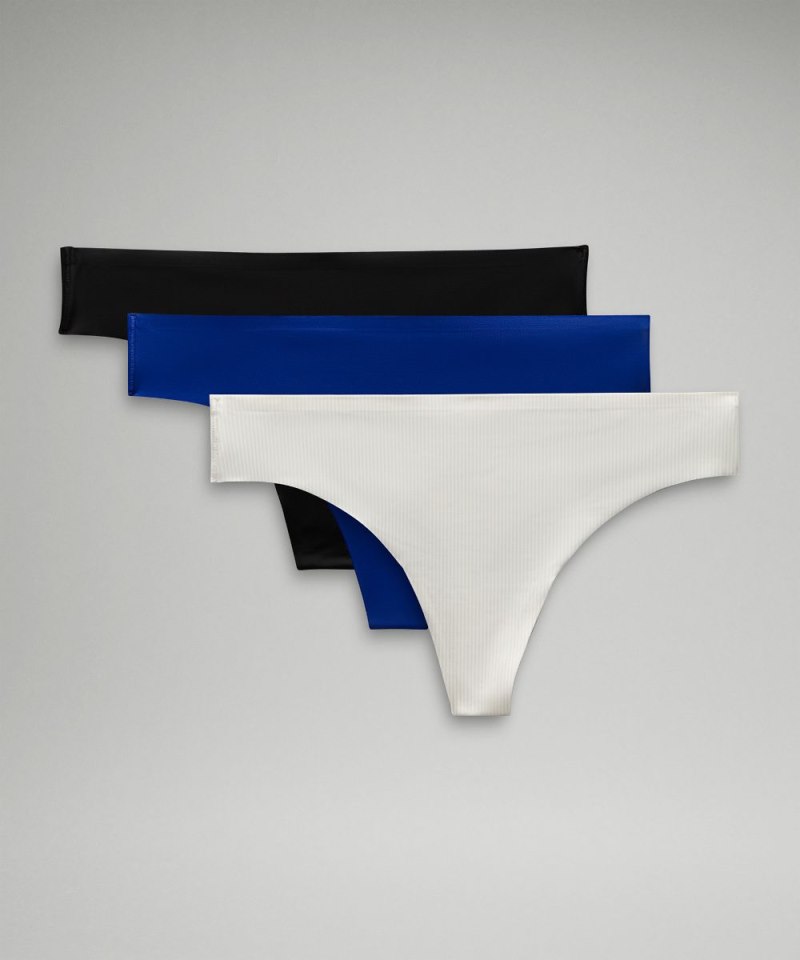 Lululemon | Women's InvisiWear Mid-Rise Thong Underwear 3 Pack Jumie Stripe White Vapor / Larkspur / Black