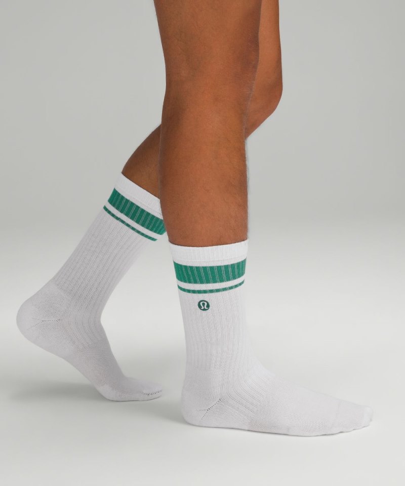 Lululemon | Men's Daily Stride Ribbed Comfort Crew Socks Stripe White / Cascadia Green