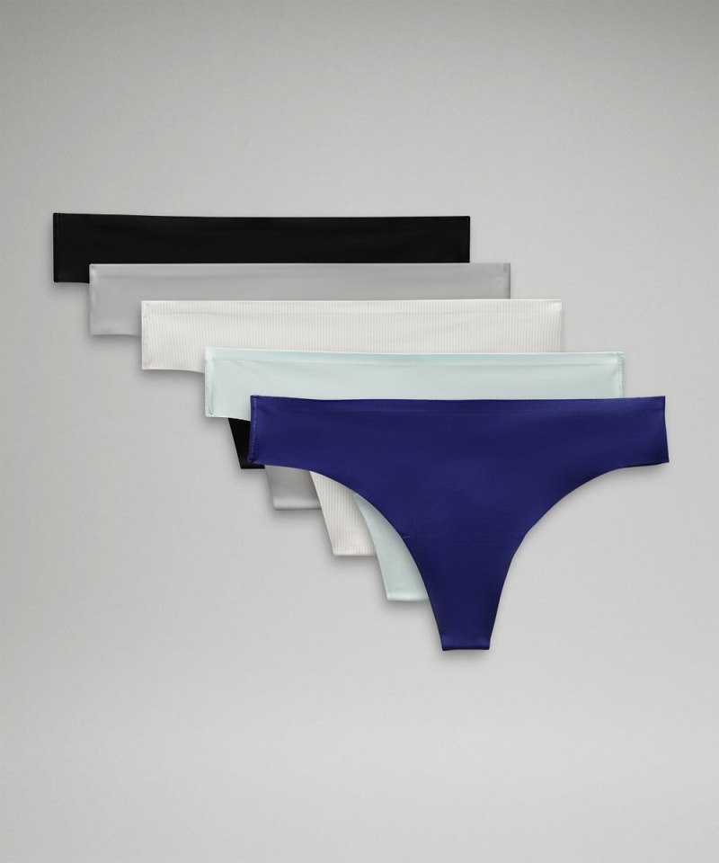 Lululemon | Women's InvisiWear Mid-Rise Thong Underwear 5 Pack Larkspur / Ideal Mint / Jumie Stripe White Vapor / Silver Drop / Black (not available)