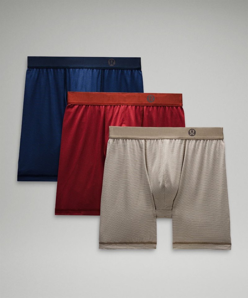 Lululemon | Men's Always In Motion Long Boxer 7"L 3 Pack Jumie Stripe Nimbus Rover / Jumie Stripe Gamay Red Malbec Red / Jumie Stripe Gatsby Blue True Navy