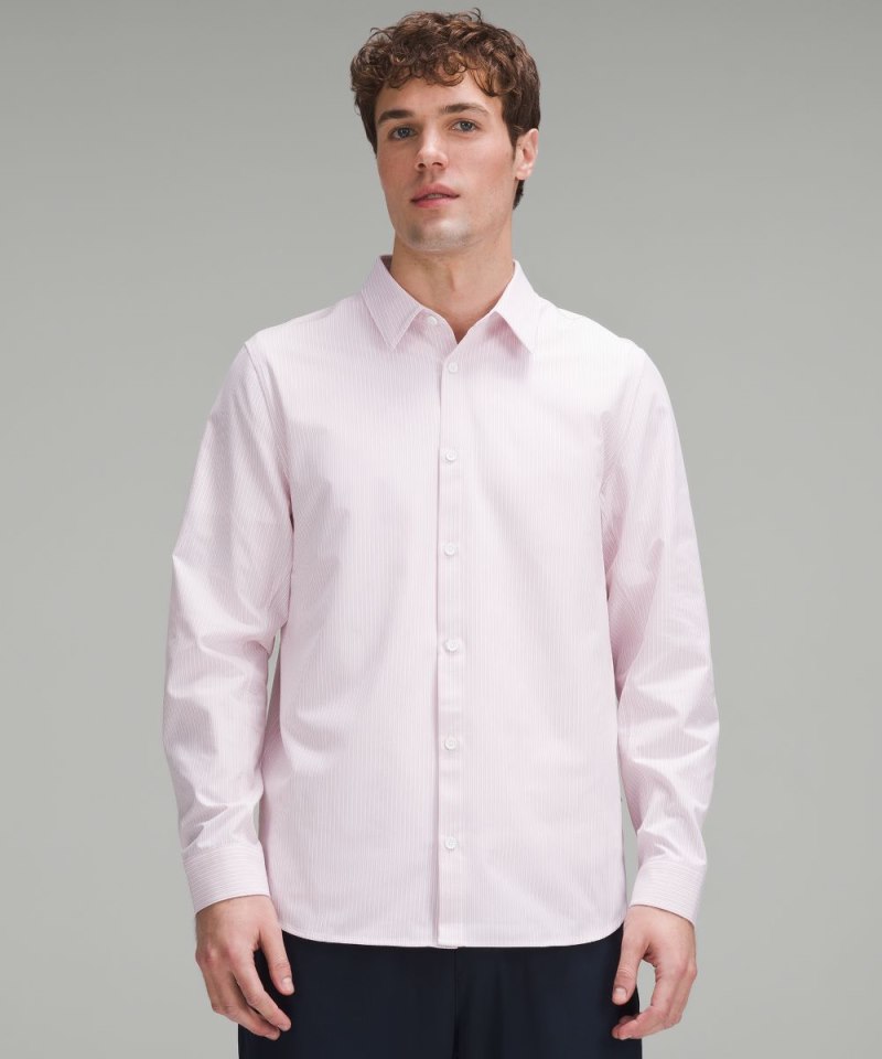 Lululemon | Men's New Venture Classic-Fit Long-Sleeve Shirt Inline Stripe White Heathered Pink Peony