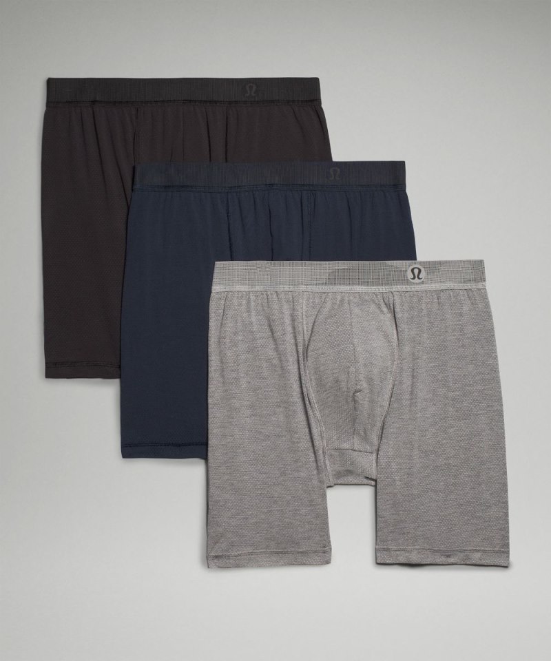 Lululemon | Men's Always In Motion Long Mesh Boxer 7"L 3 Pack Black / True Navy / Heathered Core Medium Grey