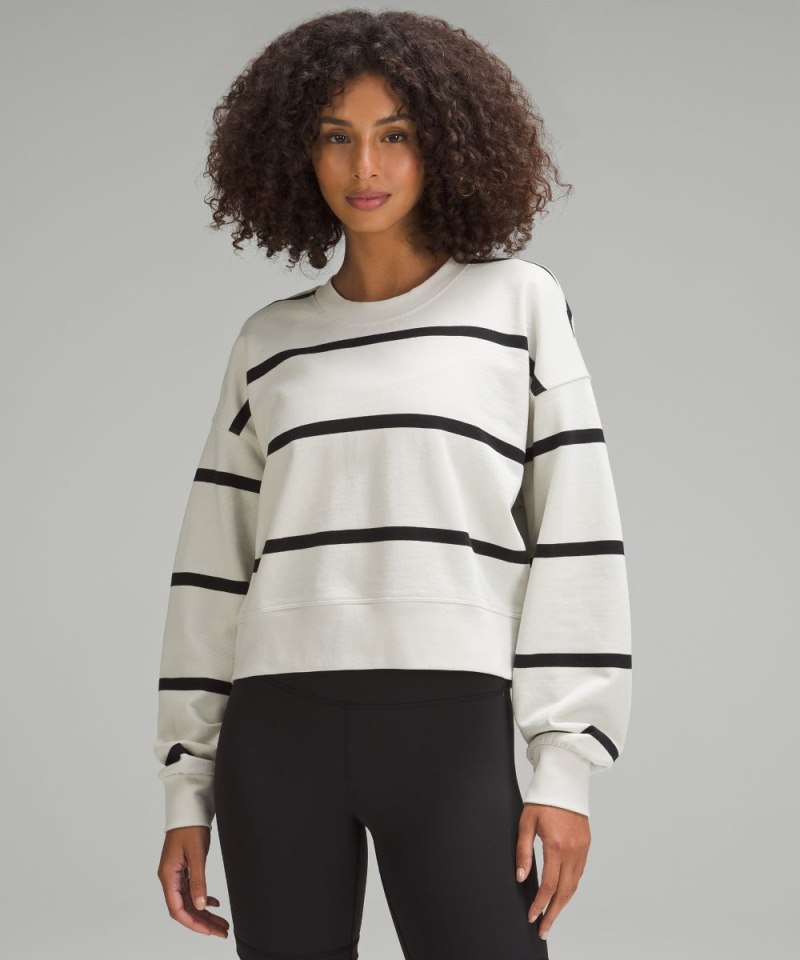 Lululemon | Women's Perfectly Oversized Cropped Crew Stripe Boundless Stripe Bone Black