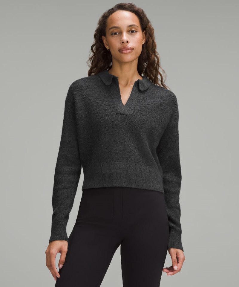 Lululemon | Women's Collared Merino Wool-Blend Sweater Heathered Black