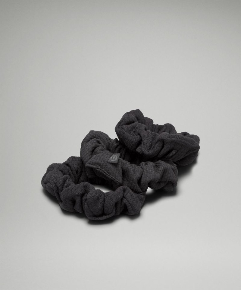 Lululemon | Women's Uplifting Scrunchies Textured 3 Pack Black