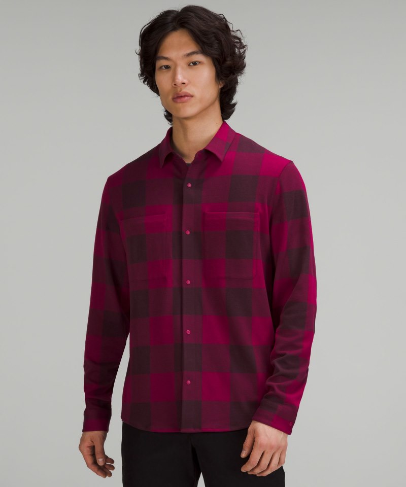 Lululemon | Men's Soft Knit Overshirt Check Plaid Cassis Pomegranate