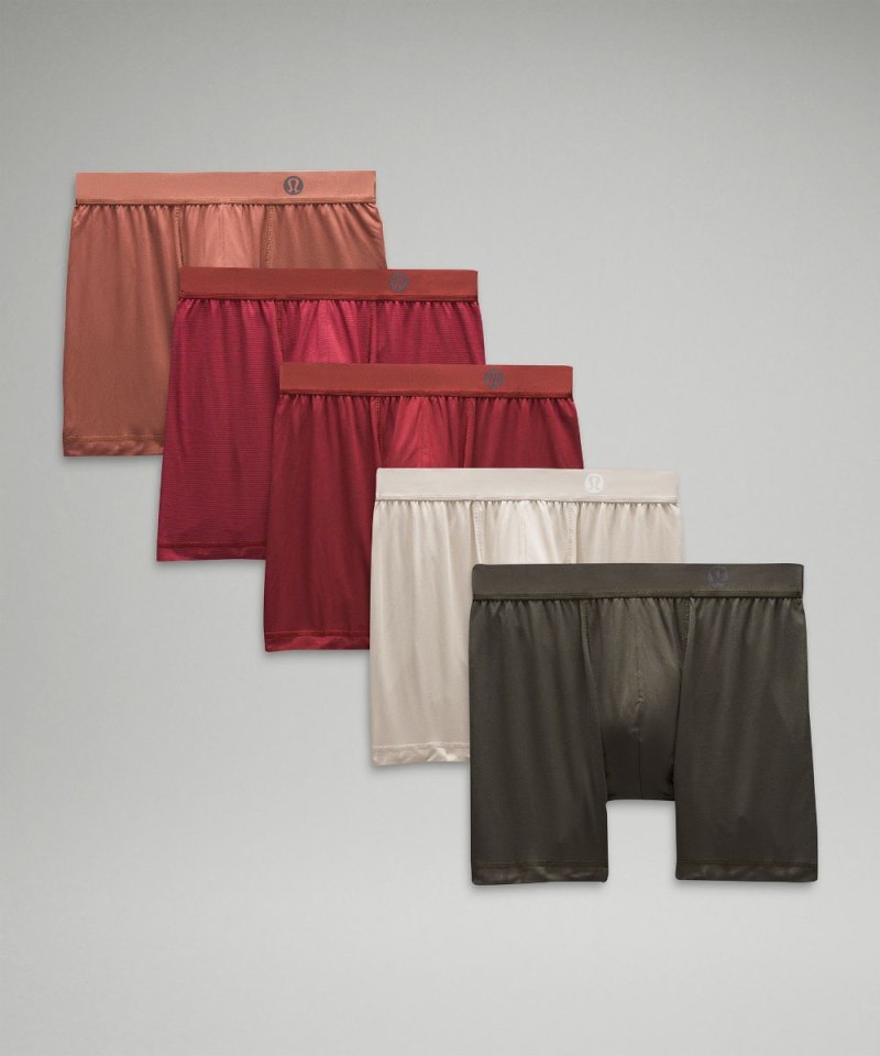 Lululemon | Men's Always In Motion Boxer 5"L 5 Pack Ancient Copper / Jumie Stripe Gamay Red Malbec Red / Malbec Red / Mojave Tan / Dark Olive