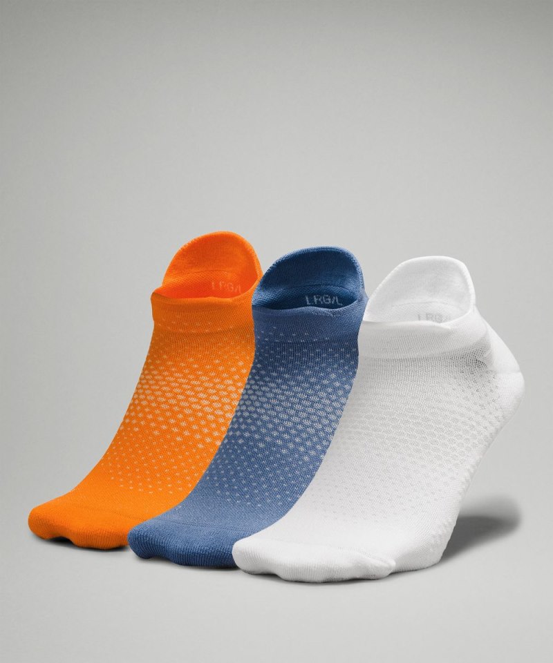 Lululemon | Men's MacroPillow Tab Running Socks Medium Cushioning 3 Pack White / Oasis Blue / Lit Orange