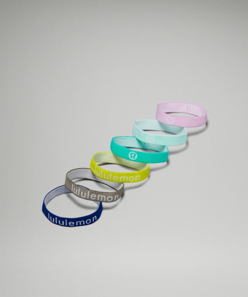 Lululemon | Women's Flat Hair Elastics 6 Pack Twice Blue / Burnside Green / Lichen Lime / Wander Teal / Ideal Mint / Vitapink