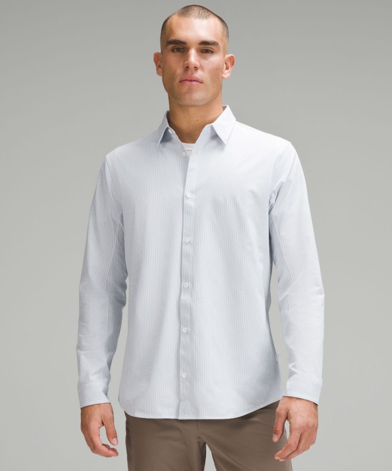 Lululemon | Men's New Venture Slim-Fit Long-Sleeve Shirt Inline Stripe White Heathered Blue Linen