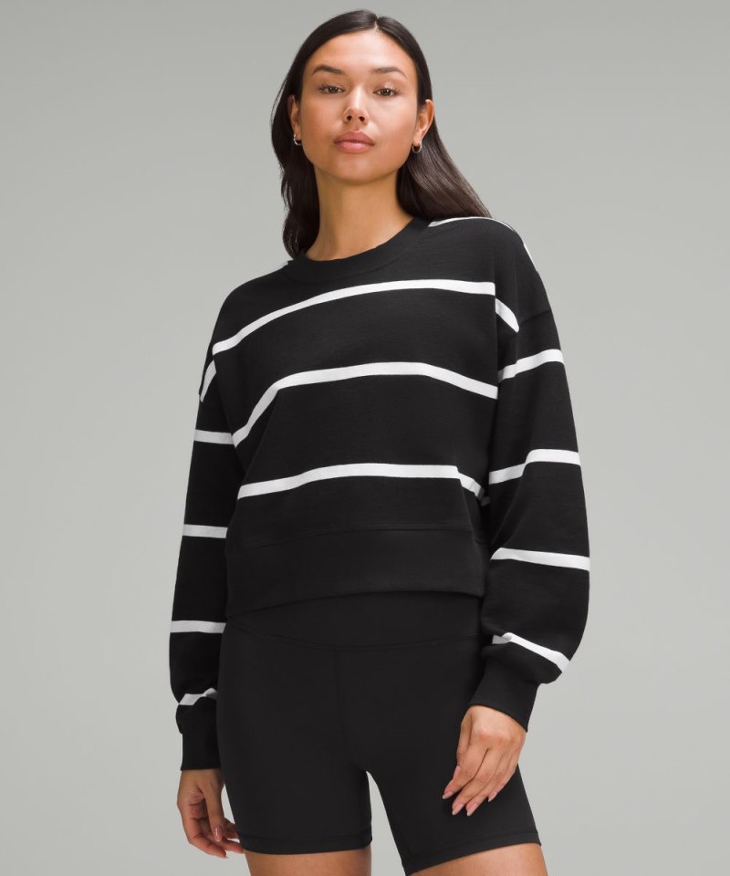 Lululemon | Women's Perfectly Oversized Cropped Crew Stripe Boundless Stripe Black White