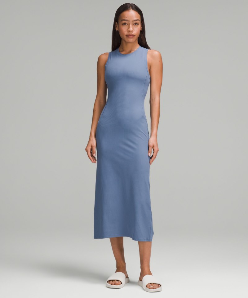 Lululemon | Women's All Aligned Ribbed Midi Dress Online Only Oasis Blue