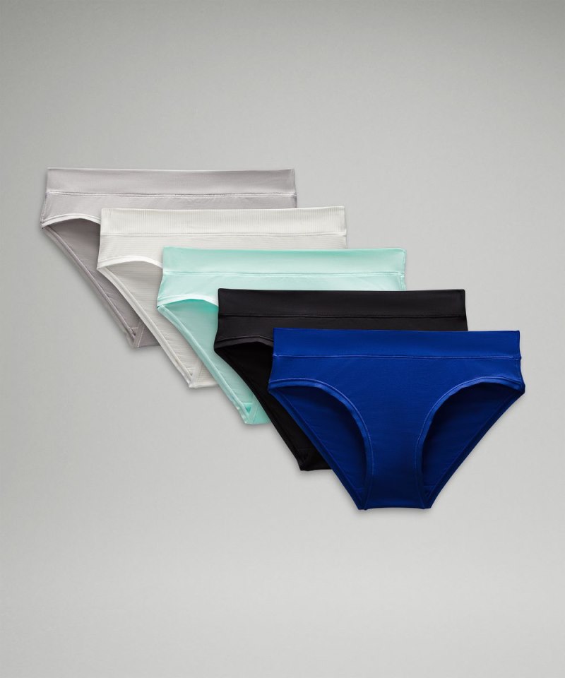 Lululemon | Women's UnderEase Mid-Rise Bikini Underwear 5 Pack Larkspur / Ideal Mint / Jumie Stripe White Vapor / Silver Drop / Black (not available)