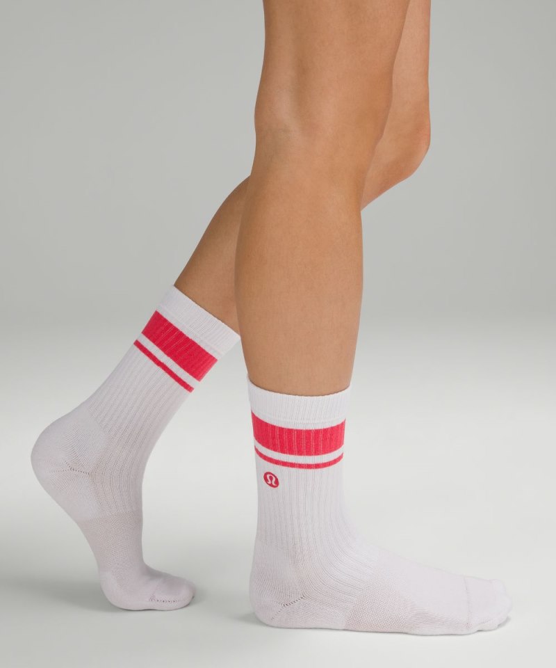 Lululemon | Women's WoDaily Stride Ribbed Comfort Crew Socks Stripe White / Coralize