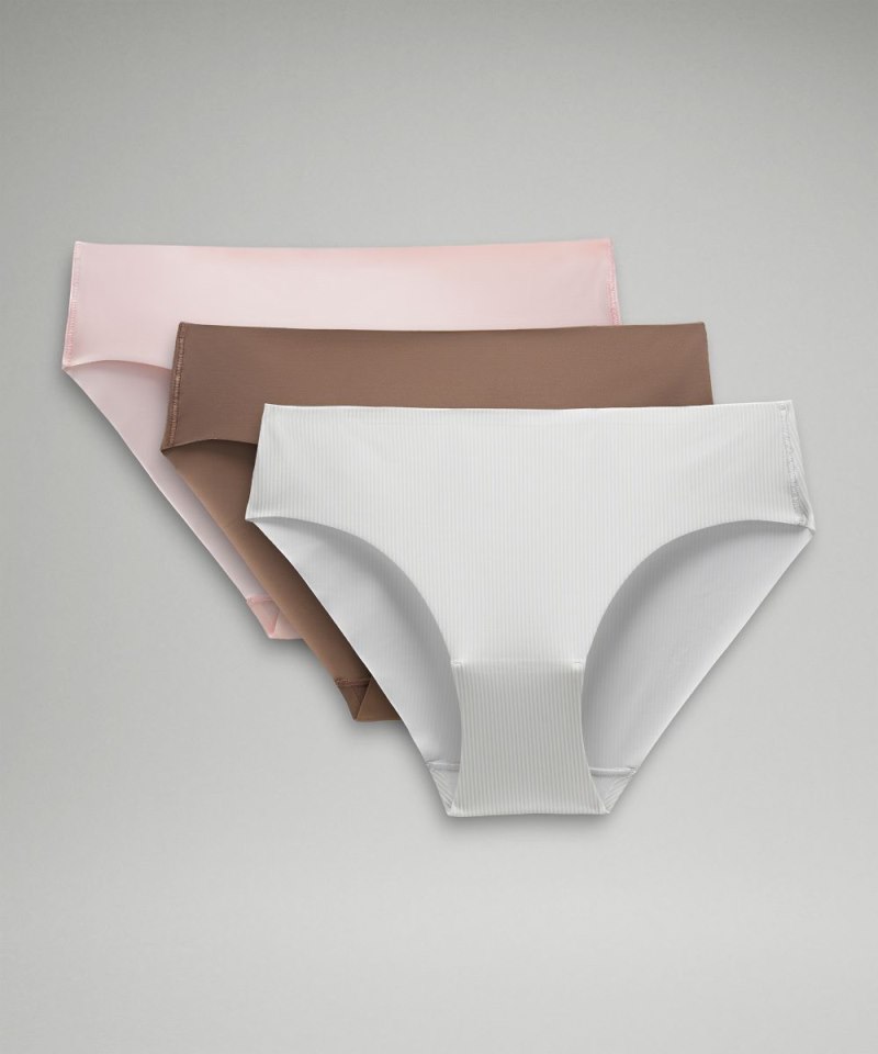 Lululemon | Women's InvisiWear Mid-Rise Bikini Underwear 3 Pack Strawberry Milkshake / Taupetastic / Jumie Stripe White Vapor