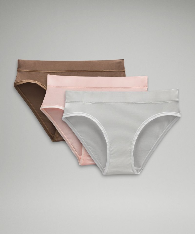 Lululemon | Women's UnderEase Mid-Rise Bikini Underwear 3 Pack Strawberry Milkshake / Taupetastic / Jumie Stripe White Vapor