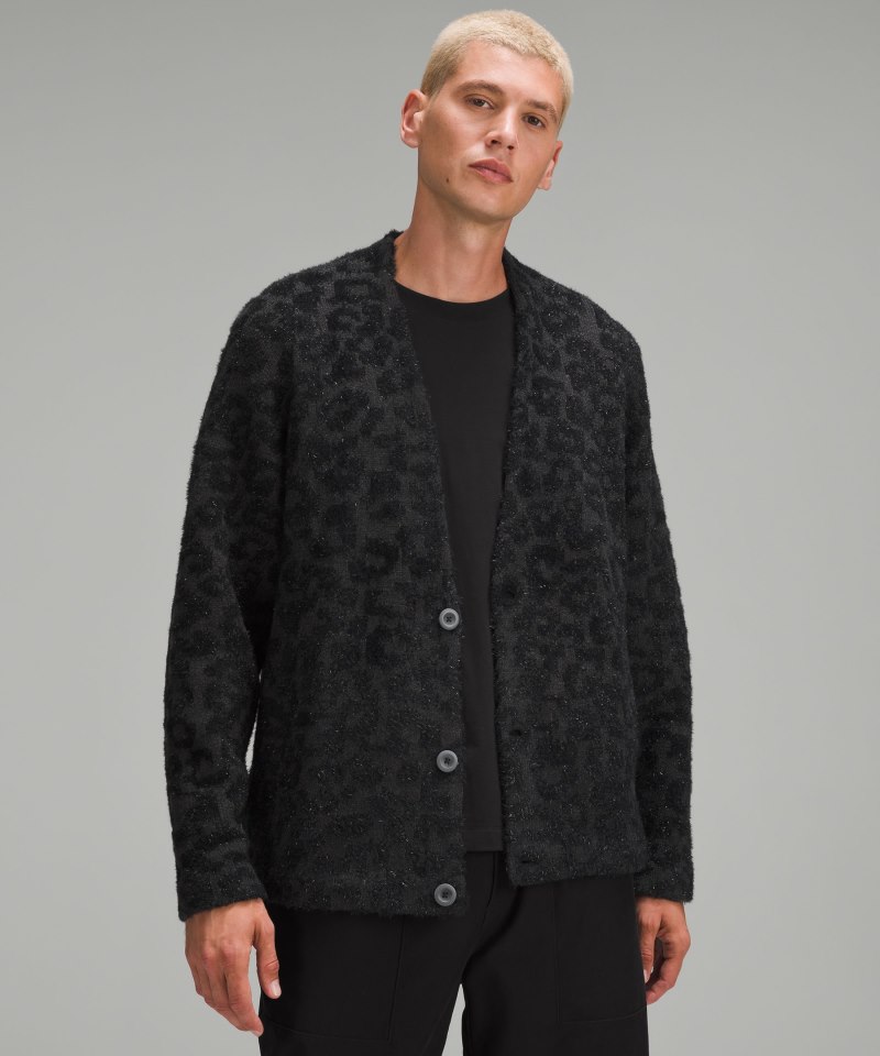 Lululemon | Men's Wool-Blend Jacquard Cardigan Knit Leopard Graphite Grey Black