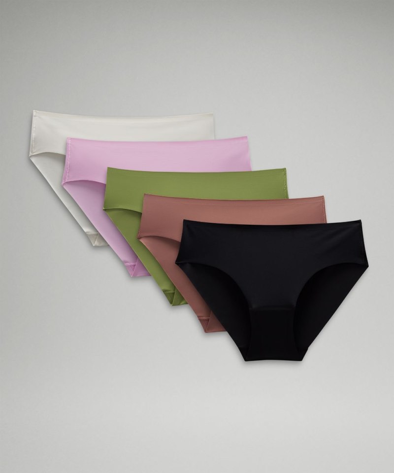 Lululemon | Women's InvisiWear Mid-Rise Bikini Underwear 5 Pack Black / Bone / Vitapink / Twilight Rose / Herbaceous Green