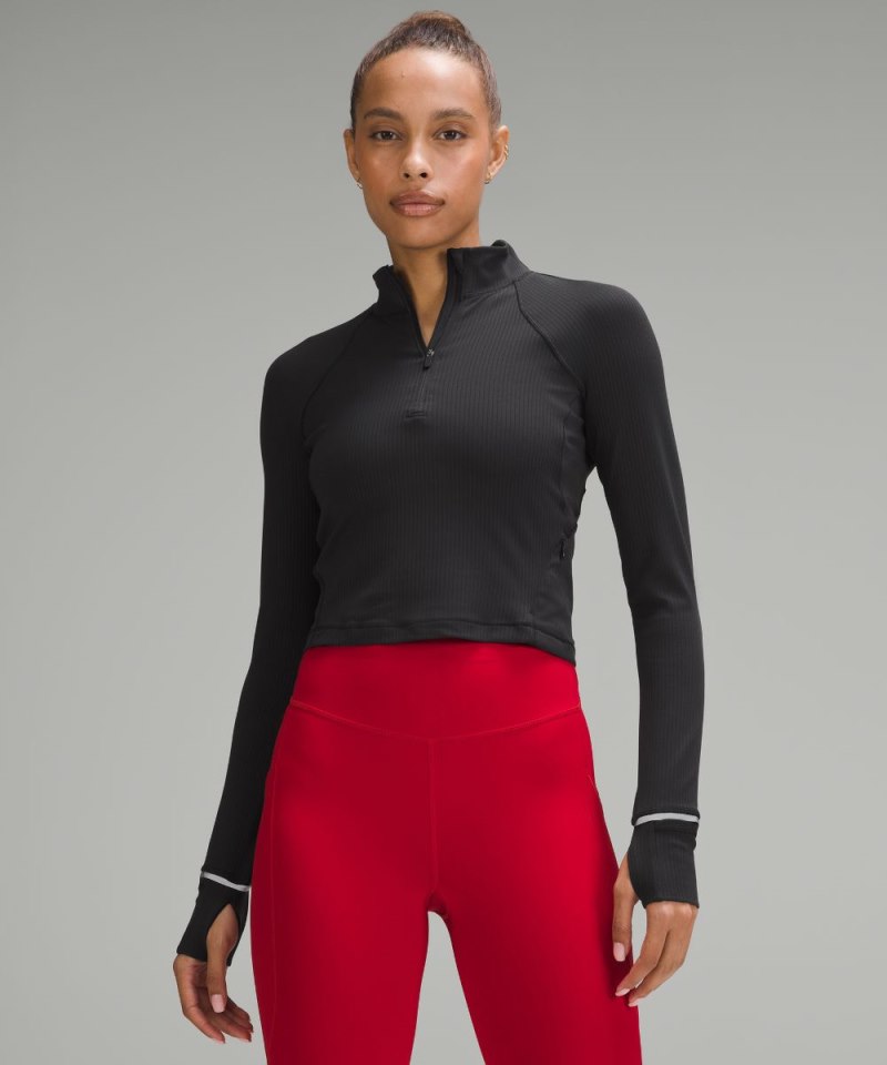 Lululemon | Women's It's Rulu Ribbed Cropped Half Zip Black