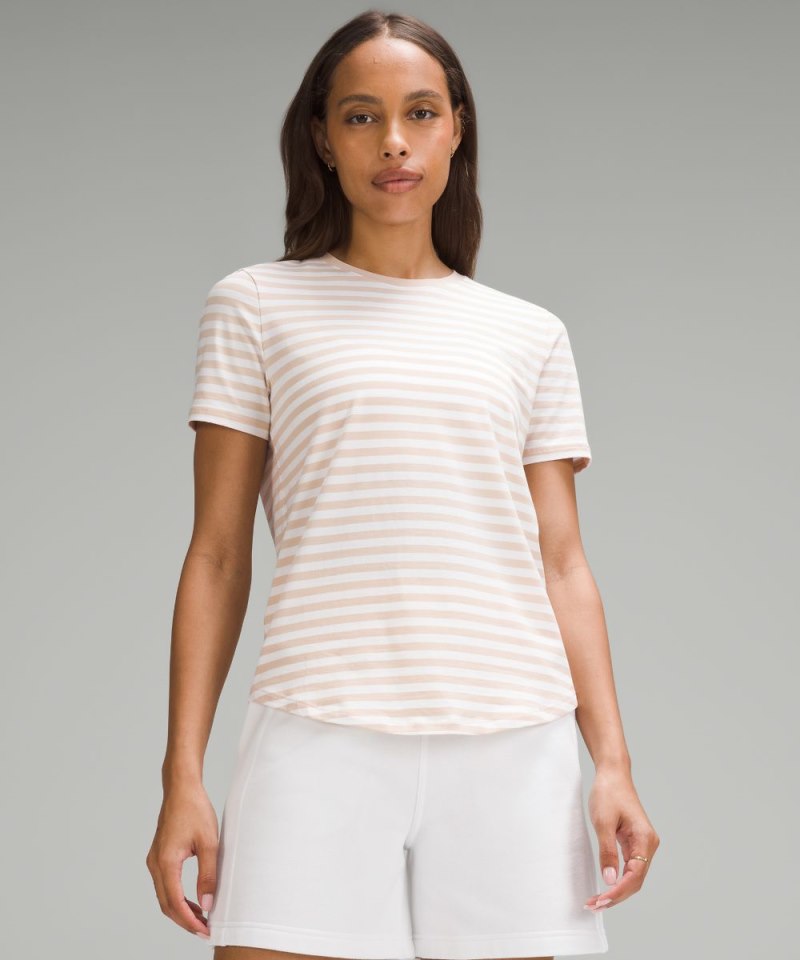 Lululemon | Women's Love Curved-Hem Crewneck T-Shirt True Stripe Subtle Tan White