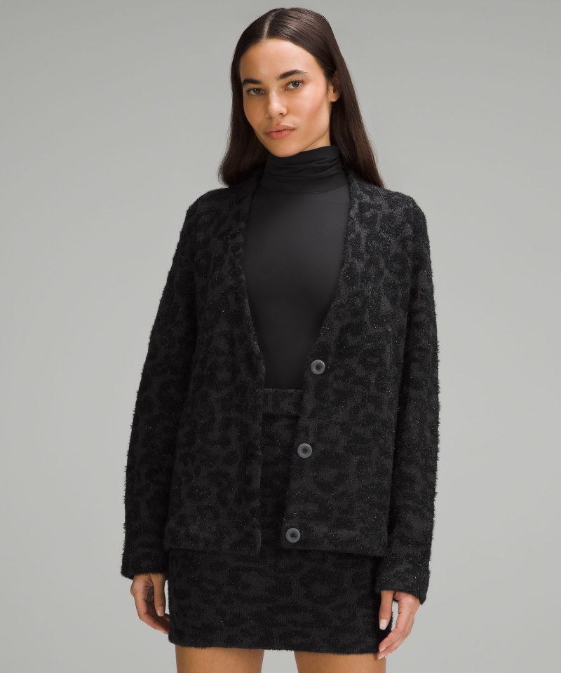 Lululemon | Women's Wool-Blend Jacquard Cardigan Knit Leopard Graphite Grey Black