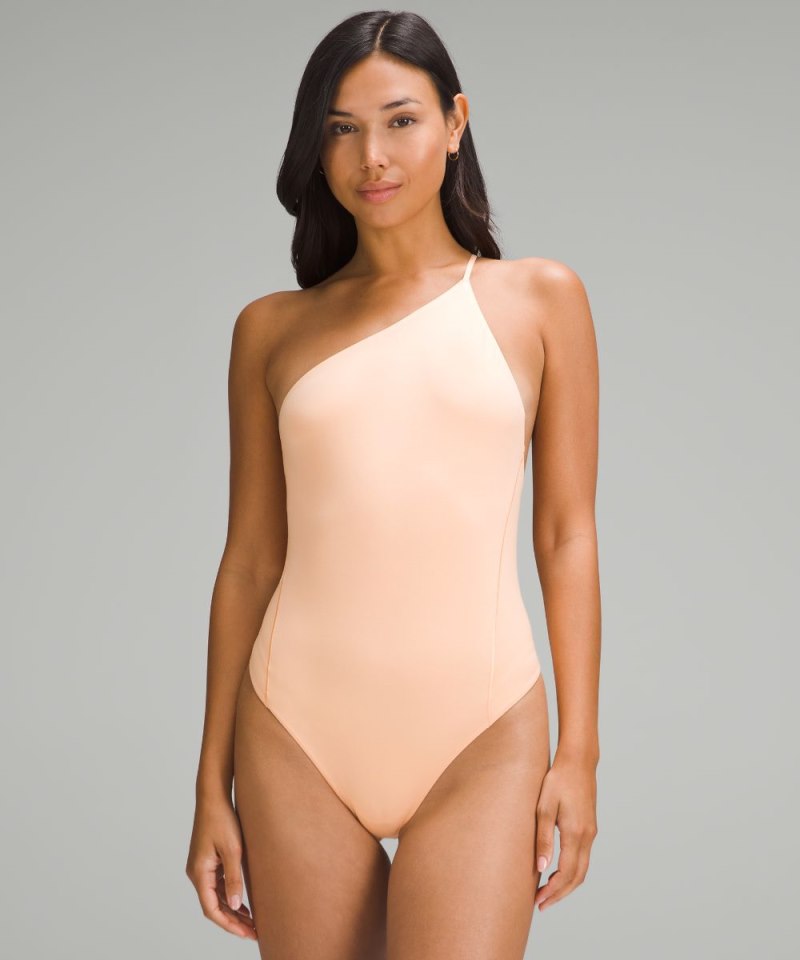 Lululemon | Women's Wundermost Ultra-Soft Nulu One-Shoulder Spaghetti-Strap Bodysuit Peach Bellini